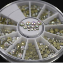 3Sizes 500 Pcs/Pack Nail Art Tips Crystal Glitter Rhinestone 3D White Multicolor Rivets Nail Art Decoration+Wheel