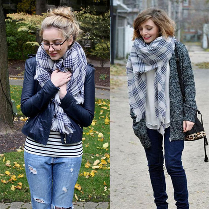 Women Lady Blanket Oversized font b Tartan b font Scarf Wrap Shawl Plaid Cozy Checked Suzie