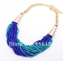 2014 New Brand Bohemia Style Pendants Necklaces Vintage Gold Multicolor Beads Necklace For Women Fashion Jewelry Wholesale