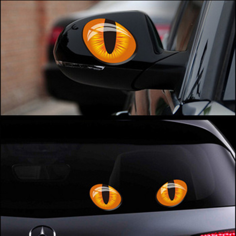 1 pair simulation cat eyes car stickers 3d vinyl decals on cars head engine cover rearview