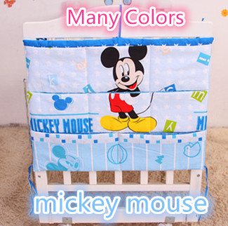 Promotion! Kitty Mickey Baby Bed Hanging Storage Bag Cotton Newborn Crib Organizer Toy Diaper Pocket Crib Bedding Set,62*52cm
