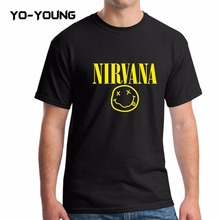 Yo-Young Men Summer T Shirts Fashion T-shirts Rock Band Nirvana Golden Letters Printed 100% 180g Combed Cotton Brand Customized
