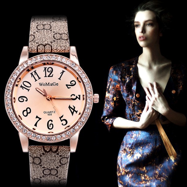 2015 Luxury Rhinestone Watch Fashion Leather Quartz Watch Women Dress Watches Ladies Clock relojes montre femme