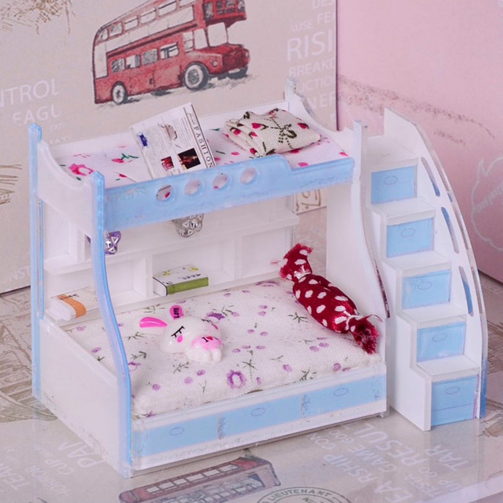 1:12 Dollhouse Miniature Furniature Model Mini Double-deck Bed Doll House Dec_wf 