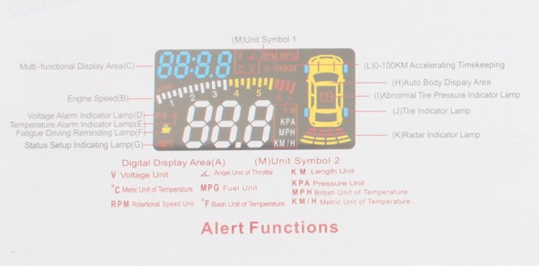 DS-300SE OBD II Heads Up Display HUD MILE KM Rpm Speed Overspeed Warning Battery Voltage Water Temp-3