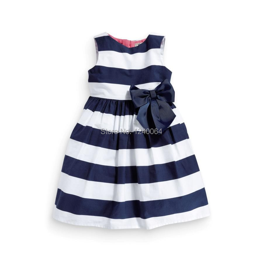 2014 Baby Girl Dress Blue And White Striped Flower Girls ...
