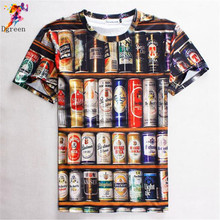 Fashion Hot Sales 2016 Hip hop T shirt Men 3D Stacked Beer Bottles Cans funny tee shirt,Brand design men clothing Free Shipping