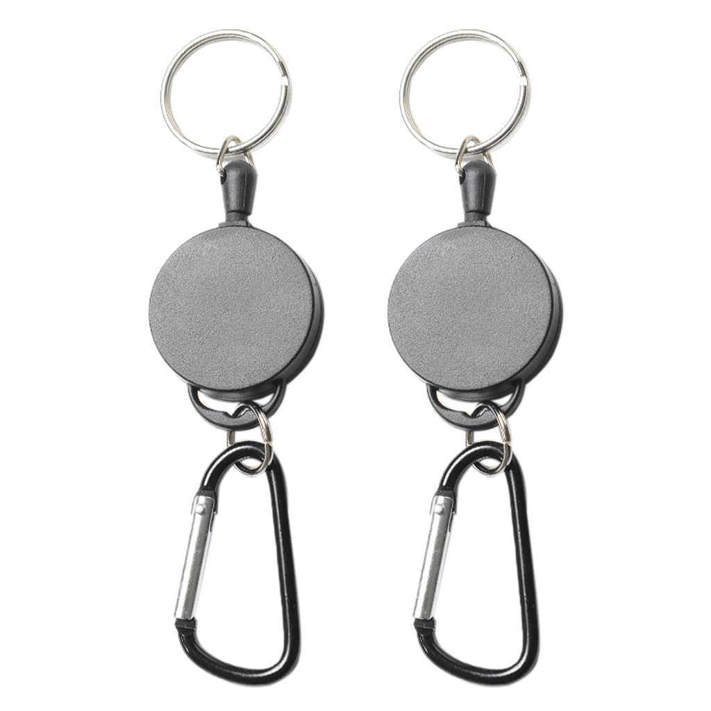 2x Retractable Stainless Steel Keyring Pull Ring Key Chain Recoil Heavy Duty 