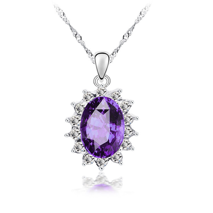 Luxury Brand 925 Sterling Silver Sapphire Jewelry Sets Purple Amethyst Cubic Zirconia Earrings Pendant Necklace Sets for Women