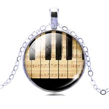 Fashion Piano Keyboard Picture Pendant Necklace Vintage Silver Color Necklace Summer Style Glass Cabochon Fine Jewelry