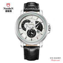 Nuodun Casual Men Watch Calendar Roman Leather Watch Bands For Men Waterproof Quartz Wristwatch Relogio Masculino