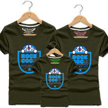 Anime Men Women Boys Girls Family Matching Clothes Cotton T Shirt Kids Doraemon Tee Children Cartoon Summer O-neck T-shirt Tops