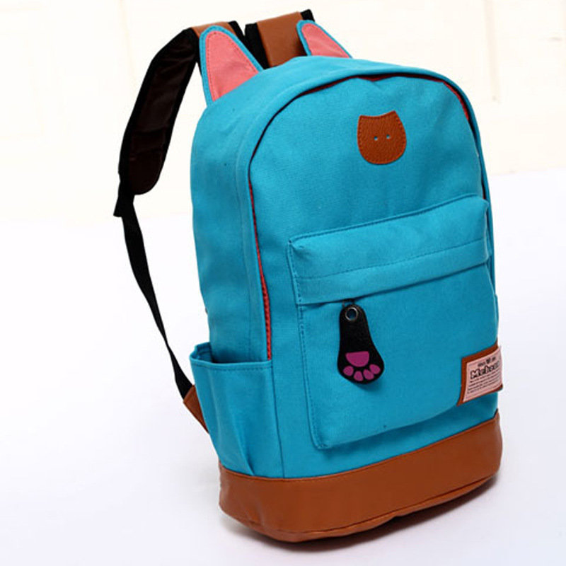 Pu Schoolbag New Cat Ear Canvas Backpack Men and Women Fashion Student Bag School Bag Leisure