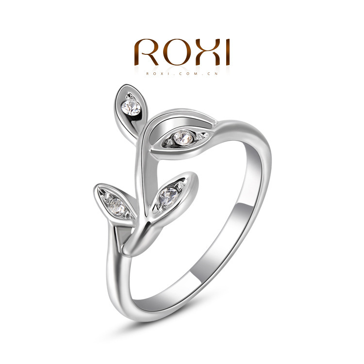 ROXI Christmas Gift Classic Genuine Austrian Crystals Sample Sales Rose Gold Plated Leaf The Ring Jewelry
