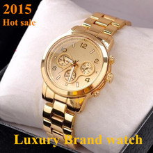 Relogio Masculino 2015 Fashion Quartz Kors Watch Gold Color Mens Watches Top Brand Luxury Selling Women Dress Watch With Logo