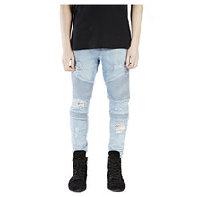 Hi Street Mens Casual Motorcycle Jeans Biker Jeans Black Blue Skinny Ripped Jeans Denim Pants Z1234