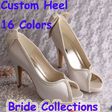 Ivory White Wedding Shoes for Women Bow Heels Peep Toe Bridesmaid Pumps Heels Free Shipping