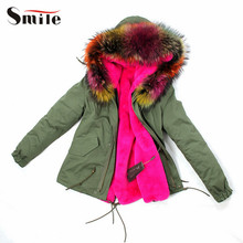 Womens Colored Fashion Natural Fur Collar Hood Coats Parka Ladies Plus Big Size Slim Winter Faux Mr Furs Colorful Hooded Jacket