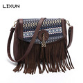 LIXUN Women Tassel Saddle Crossbody Bags Vintage Leather Shoulder Bag Messenger Handbags sac a main femme