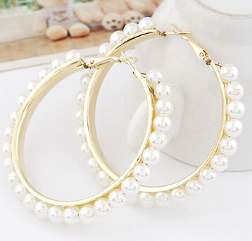wholesale cheap Fashionable quality 14k gold pearl round hoop earrings free shipping for $15 ...