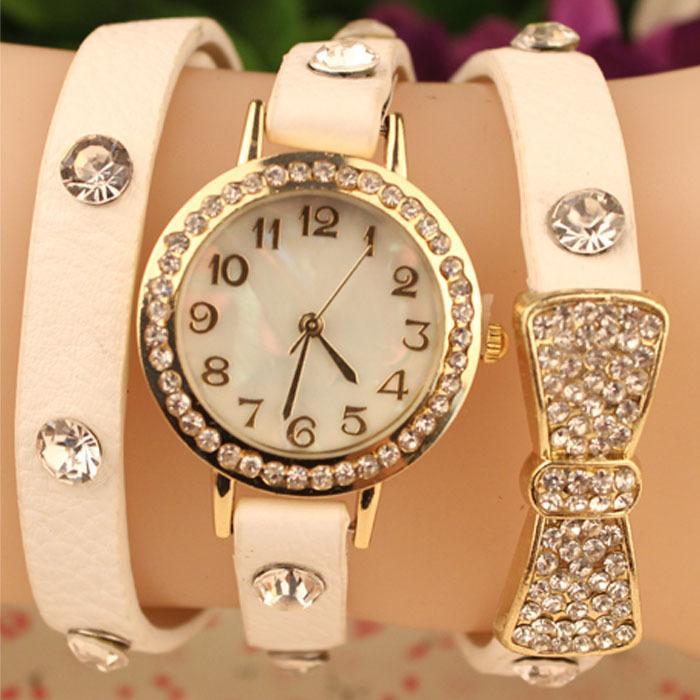 JECKSION 2016 new women fashion bowknot crystal leather strap watches bracelet women dress watch women wristwatch pl128
