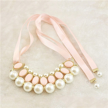 Bohemia Simulated Pearl Necklace Vintage Choker Collar Ribbon Bead Pendants Collier Statement Necklaces For Women Jewelry Gifts