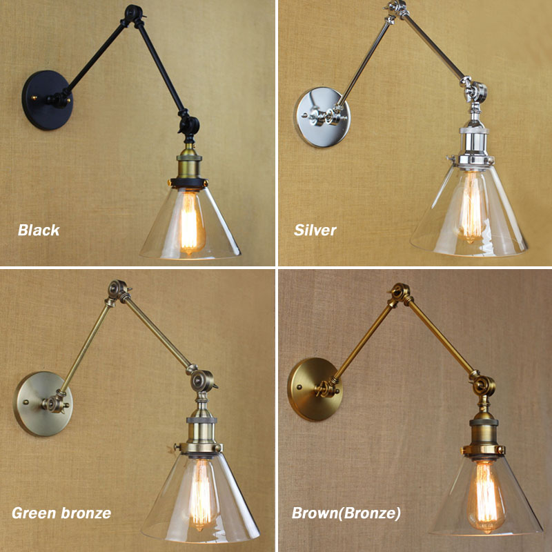 Retro Swing Arm Wall Lamp,Glass Shade Vintage Wall Sconces,Wall Mount Bedside Reading Light, Arm ...