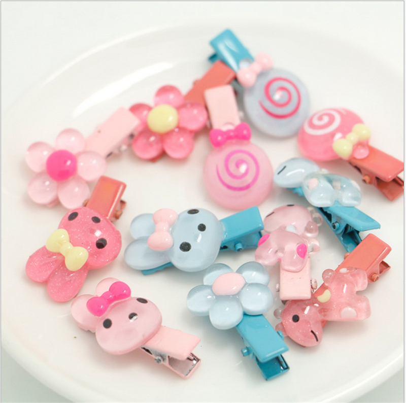 Kawaii Animal Rabbit Hairpin Candy Color Children Girls Surprise 6Pcs Hair Clips Headband Baby Barrette Resin