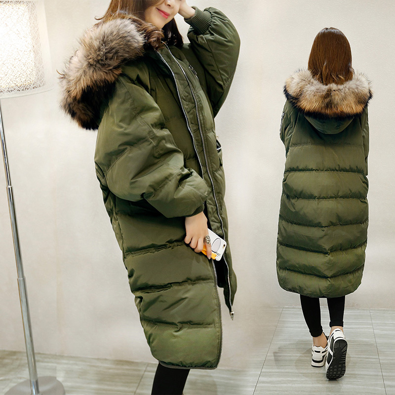 2015 Winter Black Jacket Women Long Parka Fur Cotton-Padded Down Coats Women Wadded Jackets