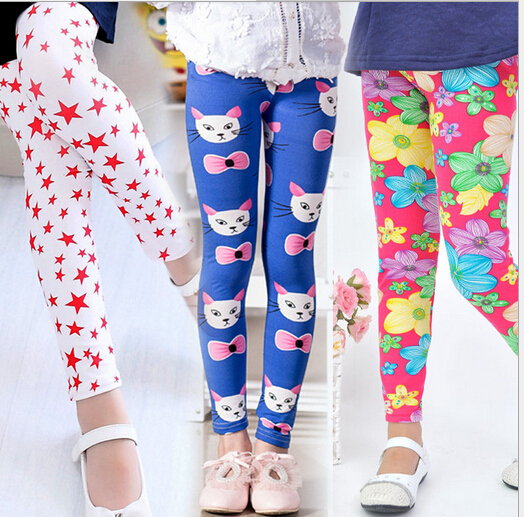 Девушка моды брюки печати Цветок детские брюки для весна осень летние дети леггинсы леггинсы девушки