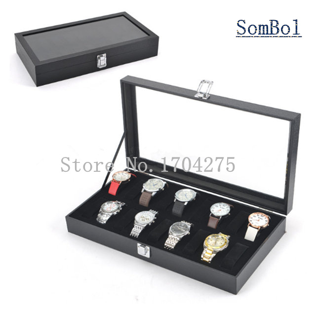 18 Grids Leather Watch Box Black Display Watch Boxes High Quanlity New Storage Boxes Fashion Gift Boxes 597