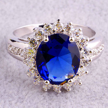 Luxurious Style Blue Sapphire Quartz 925 Silver Ring Size 6 7 8 9 10 New Fashion