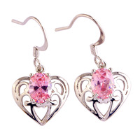 lingmei Fsshion Dazzling Jewelry Pink Sapphire 925 Dangle Hook Silver Earrings Women Bridal Engagement Free Shipping Wholesale