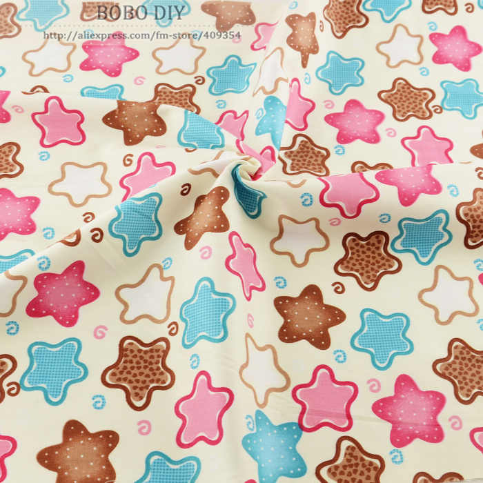 Pretty Star Printed 1 meter 100% Cotton Beige Fabric by Meter 160cm x100cm for girl dress Bedding Tilda Cloth quilting