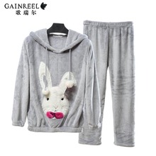 Song Riel autumn and winter warm flannel pajamas cartoon couple of men and women suit tracksuit