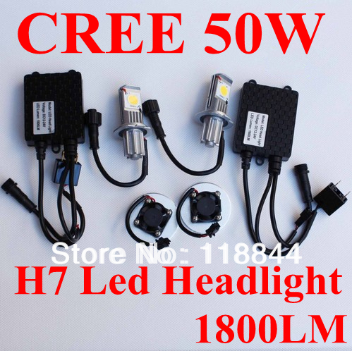 Free shipping 50w h7 car fog led big headlight,new CREE CXA1512 chips ,50W H7 led headlamp,1800LM h7 LED Headlight