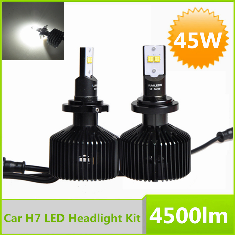 Super Bright! 2PCS Auto Car H7 LED Headlight Kit Bulb Hi Lo Beam 45W 4500lm 6000K 12V 24W Xenon White