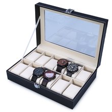 2016 Luxury 12 Grid Leather Watch Box Jewelry Display Collection Storage Case Watch Organizer Box Holder Discount Promotion