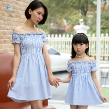 Mother daughter dresses summer dress Falbala and dress with short sleeves Woman Dress mother daughter matching clothes 20#