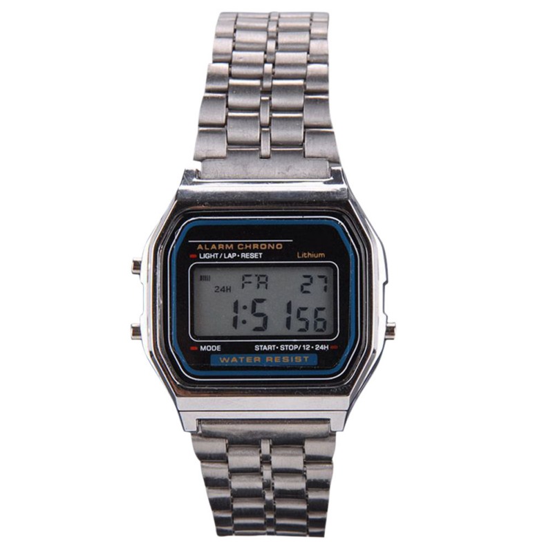 Retro Womens Men Stainless Steel LED Digital Alarm Clock Stopwatch Men s Wrist Square Watch