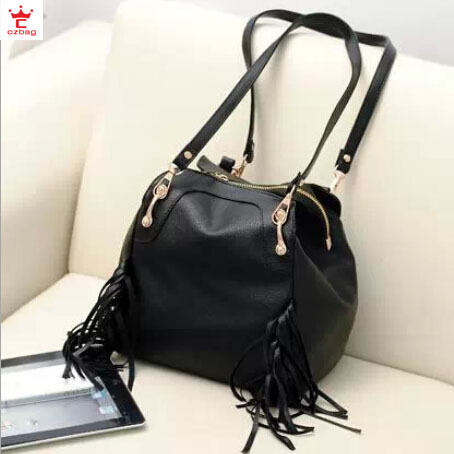 New Autumn Winter Fashion Tassels Black Women s Shoulder bag PU Leather Woman Bags 2015 Bag