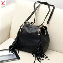 New Autumn Winter Fashion Tassels Black Women s Shoulder bag PU Leather Woman Bags 2015 Bag