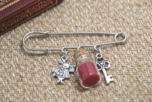 12pcs Alice in Wonderland Drink me themed charm kilt pin brooch (38mm)