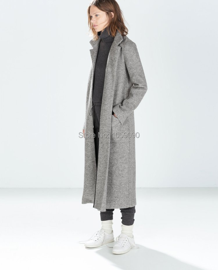 Long Grey Wool Coat - JacketIn