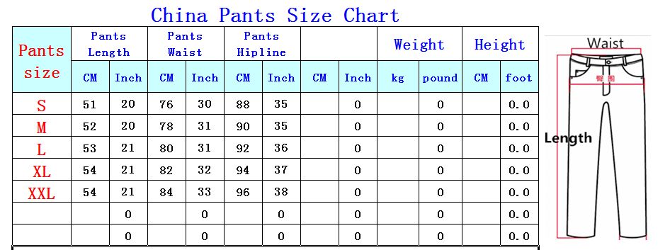 Jean Size Weight Chart