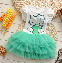 Summer Style Girls Dress Hello Kitty Cartoon Wings Tutu Dress Bow Veil Dresses For Girls Children