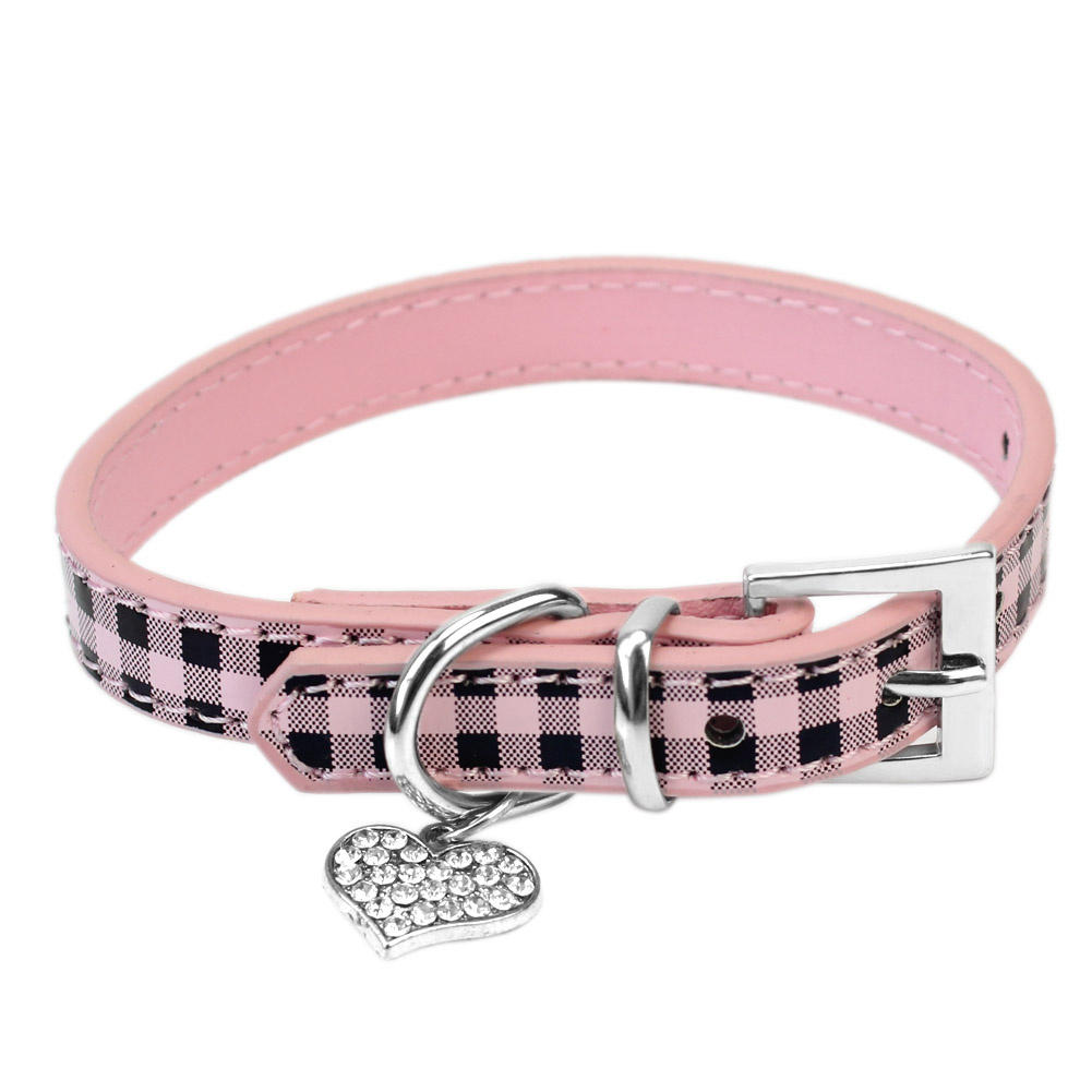 1PCS Cute Adjustable Polka Dot Pendant Leather Buckle Pet Collar Dog Puppy Cat Pink font b