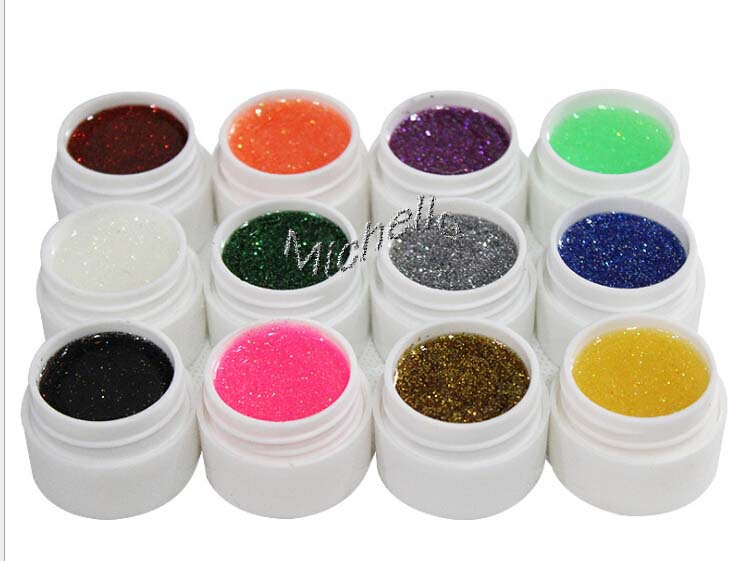 Nail Art 12 Colors Manicure UV Gel Mix Glitter Buliding Polish Set Solid Pigment Builder Acrylic