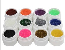 Nail Art 12 Colors Manicure UV Gel Mix Glitter Buliding Polish Set Solid Pigment Builder Acrylic Tips Glue