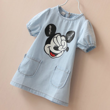 2016 Summer Mickey Girls Cotton Dresses Jeans T shirt Dresses Baby Girl Mickey Dress Costume Cute Kids Dress for Girls T-shirt